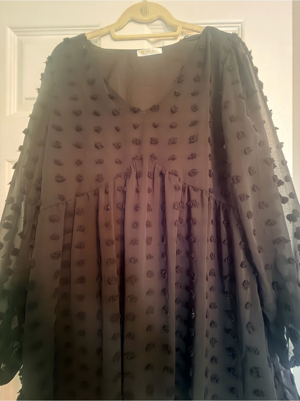 Girls Black Swiss Dot Babydoll Dress
